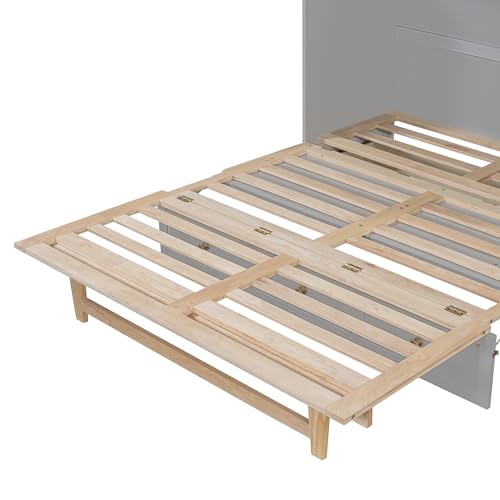 Ball & Cast Queen Size Solid Pine Murphy Bed with Charging Station, White + Walnut P2075