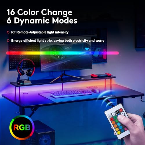 GTRACING 55 Inch Gaming Desk with LED Lights and Monitor Stand I9402