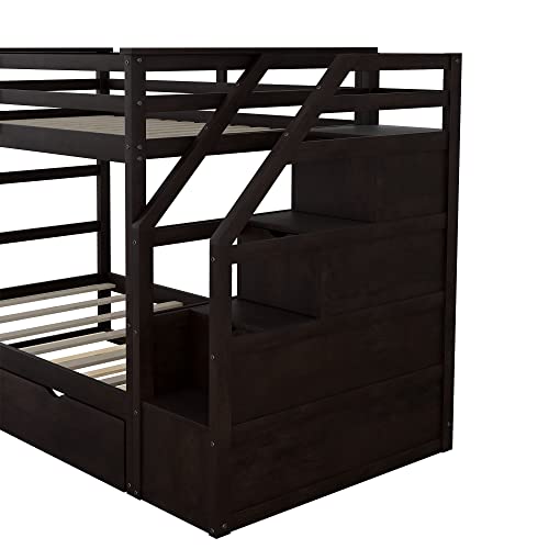 Twin-Over-Twin Bunk Bed with Trundle and Storage Stairs, White P5312