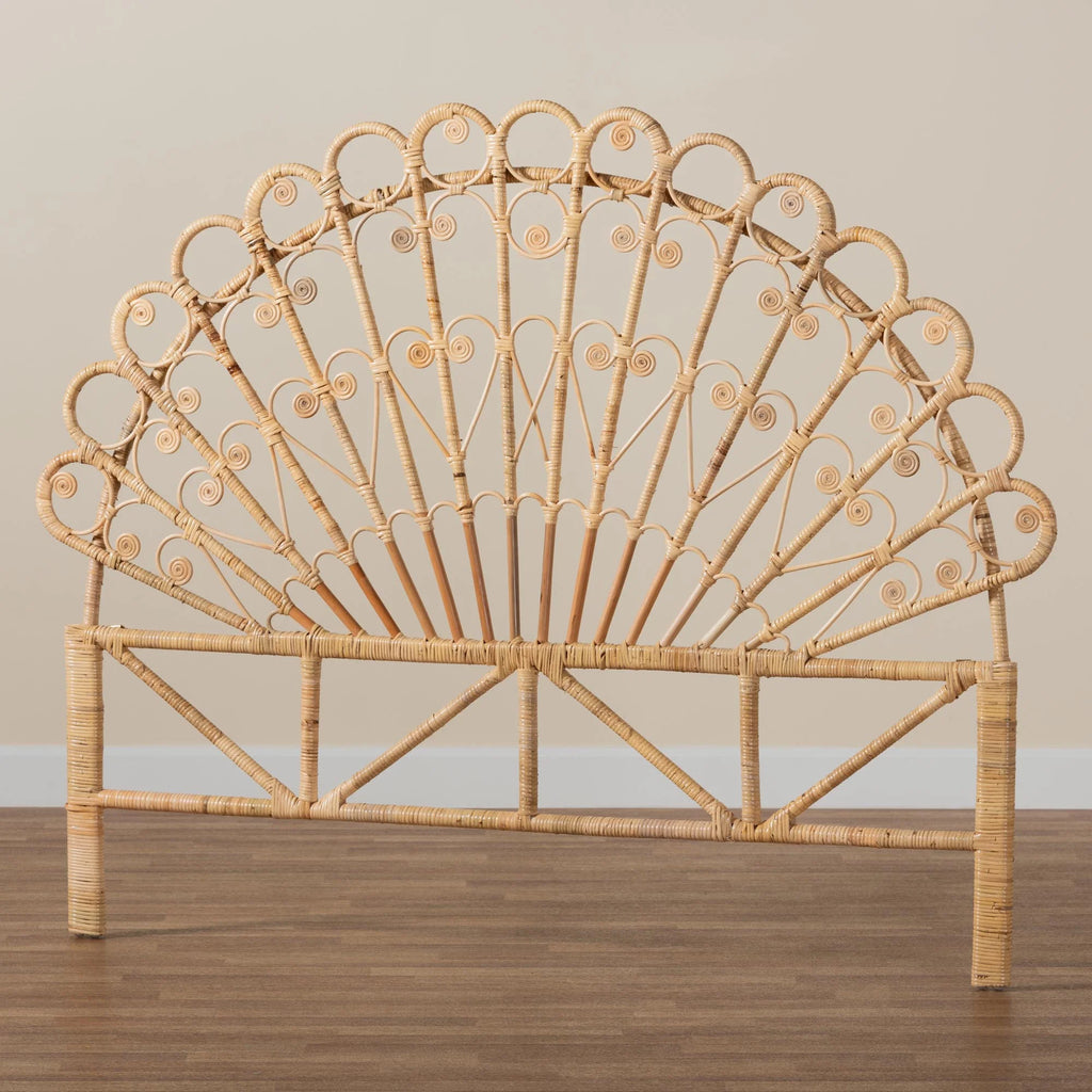 Rasima Modern Bohemian Natural Brown Rattan Queen Headboard F983