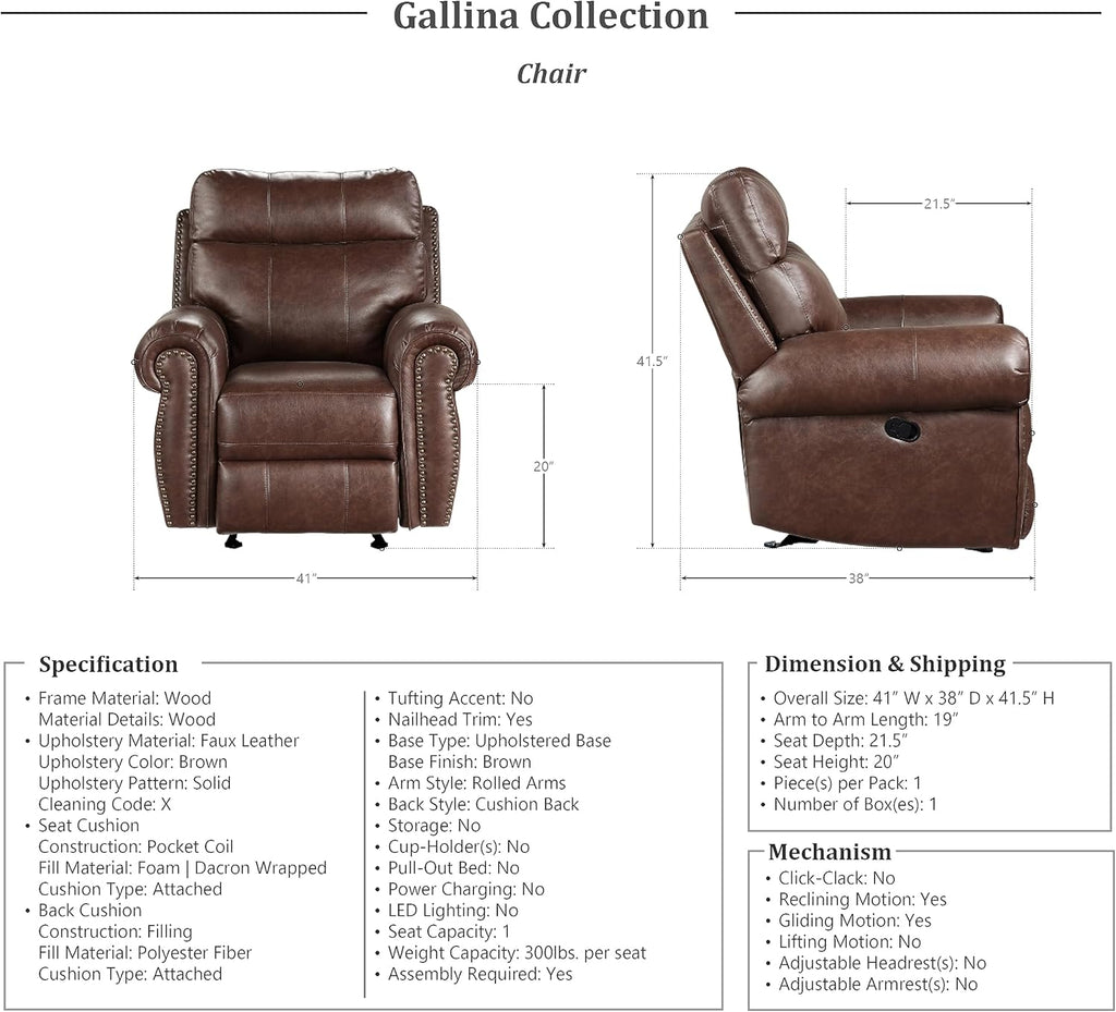 Lexicon Gallina Glider Recliner, Brown O892