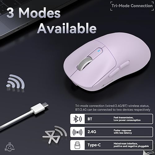 ATTACK SHARK X3 Wireless Gaming Mouse, 49g Ergonomic, PAW3395 26K DPI, White C238377