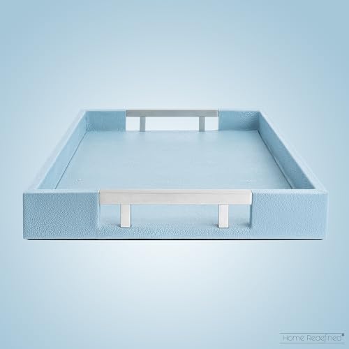 White Marble Faux Leather Decorative Tray with Handles D972626