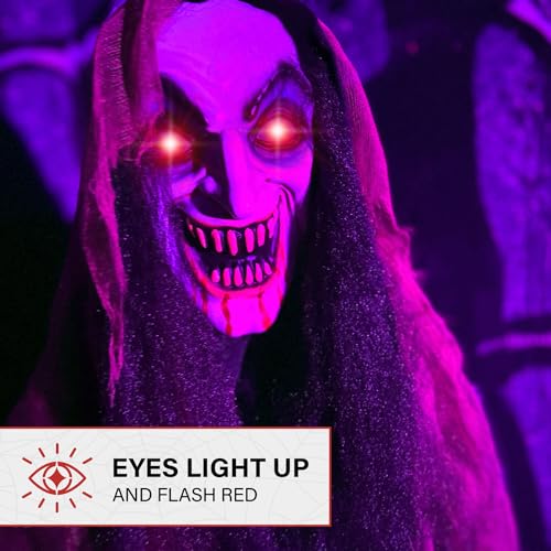 Haunted Hill Farm 5.25-ft Standing Gravekeeper Animatronic with Red LED Eyes and Sound Effects X9371