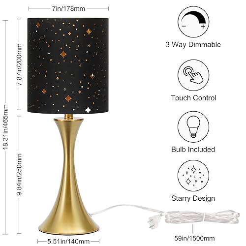 Dimmable Bedside Lamp with Touch Control, Beige Shade, LED Bulb Included S148