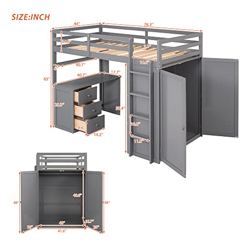 Harper & Bright Designs Full Loft Bed with Desk, Wardrobe, Solid Wood N868457
