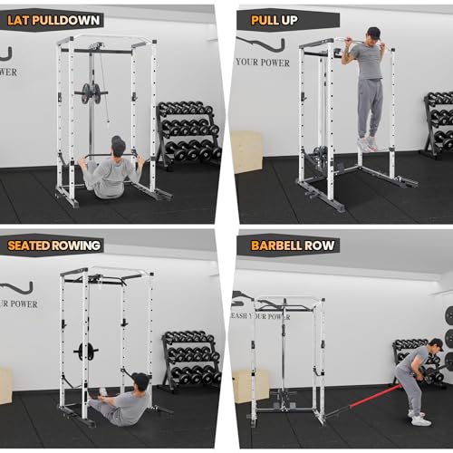 Power Cage with LAT Pulldown and Cable Pulley System for Home Gym N4466