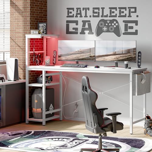 Bestier Gaming Desk with LED Lights, 51.3 Inch Computer Desk Q970