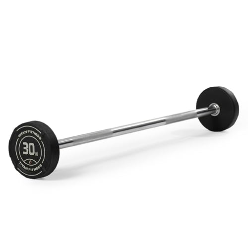Titan Fitness Rubber Curl Fixed Barbells, Pre-Loaded Weight Bar Y406