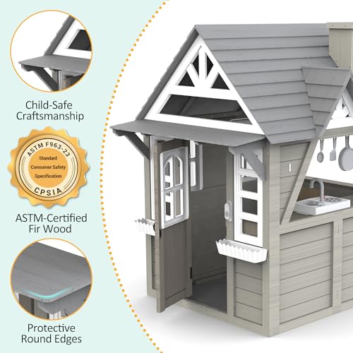 Kids Playhouse Outdoor Wooden Playset for Kids Ages 3-8, Gray N122654