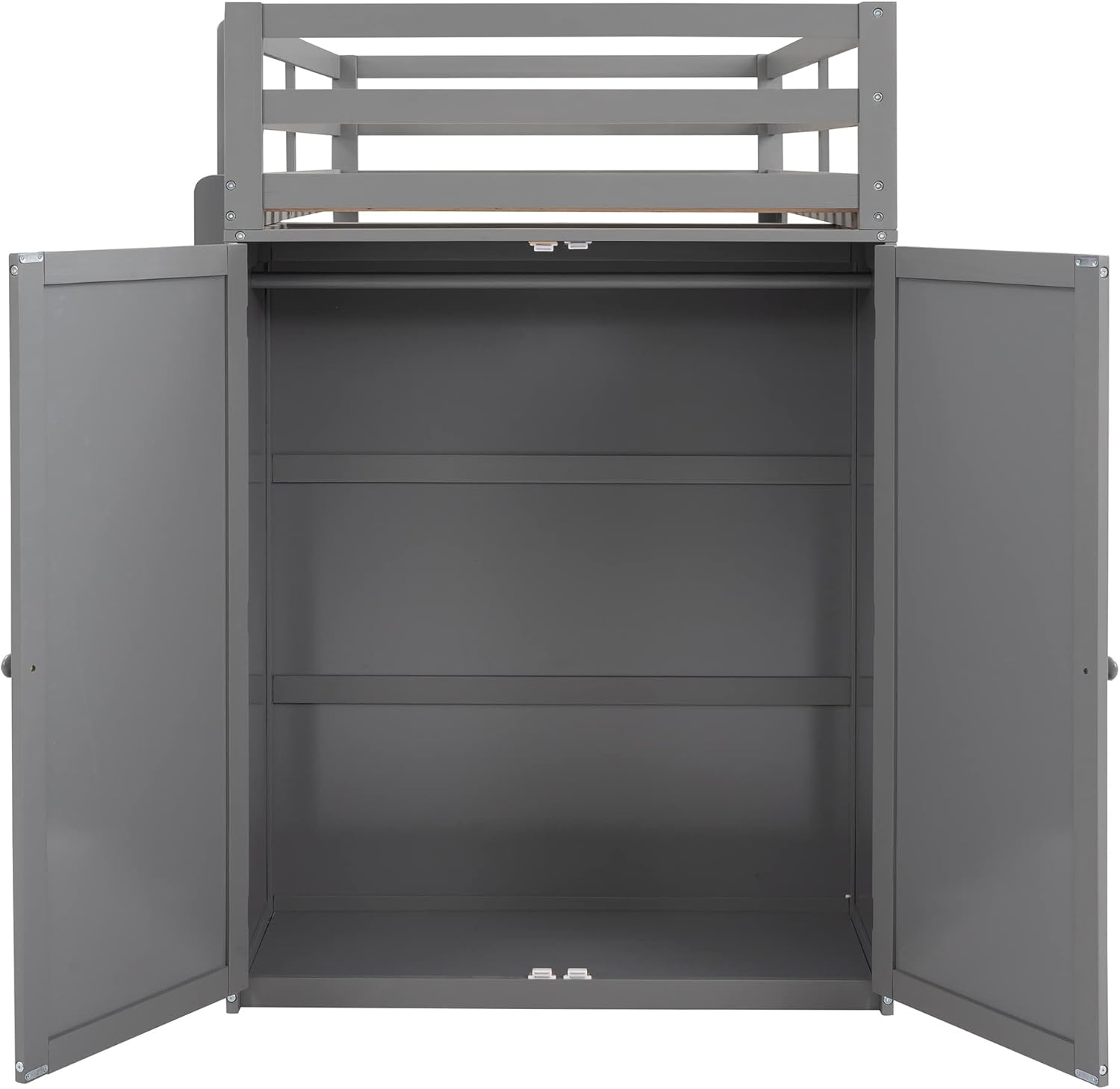 Gray Twin Loft Bed with Desk, Drawers, and Wardrobe D70389