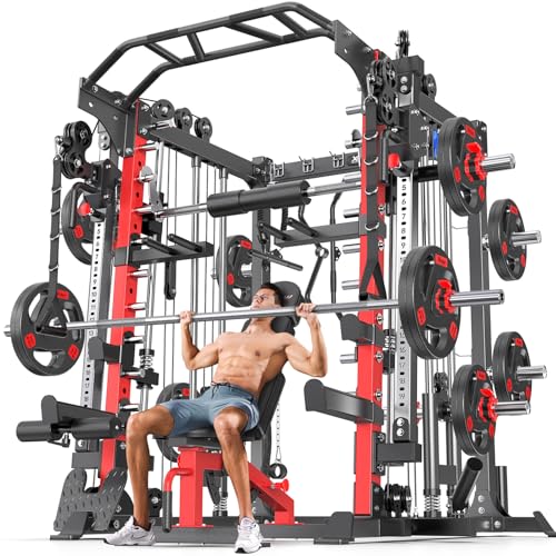 Power Cage Smith Machine Power Rack with Cable Crossover for Home Gym X175525