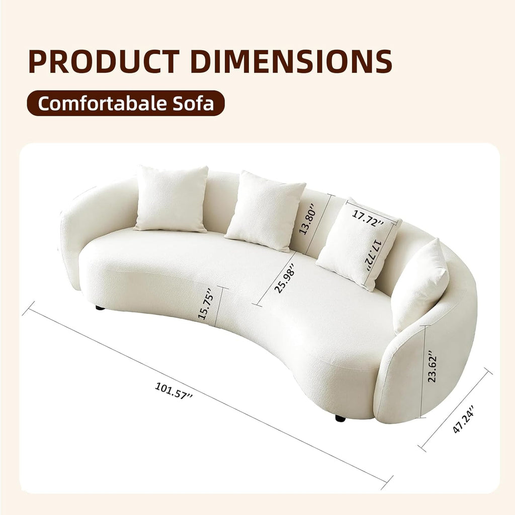 Teddy Fabric Curved 101" Mid Century Modern Half Moon Sectional Sofa with 4 Throw Pillows U200