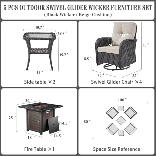 Outdoor Wicker Swivel Rocker Chairs Set of 2 with Rattan Side Table, Brown/Blue B592