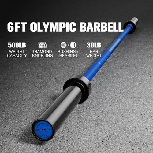 RITFIT Olympic Barbell 4ft/6ft 2 Inch Weight Bar for Strength Training, 500lbs Capacity F369