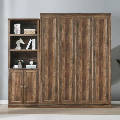 MERITLINE Queen Murphy Bed with Storage Bookcase and Charging Station E996