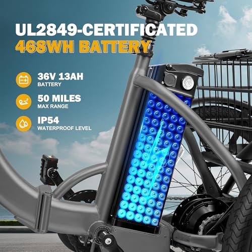 Triker Electric Bike Folding Trike Ebike, 750W Motor, 468Wh Battery, Step-Thru 3 Wheel Tricycle for Adults X7056