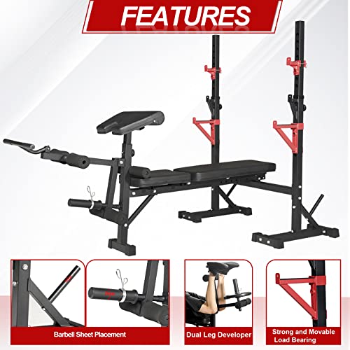 Bongkim Adjustable Weight Bench with Squat Rack, 660Lbs Capacity H188216