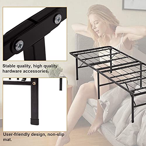 Twin Size Folding Bed Frame 14 Inch Heavy Duty Metal Platform with Steel Slat Support, Black M993333