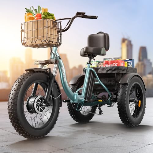 Electric Tricycle for Adults 960W Peak, 36V 15AH Battery Ebike 50 Miles Range with Large Rear Basket, Electric Trike 20" Fat Tire, Max 25MPH 3 Wheel Folding Electric Trike for Adults(Lava)
