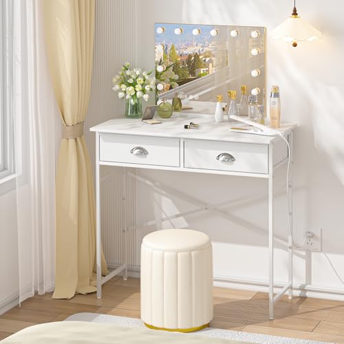White Vanity Desk with Drawers for Kids Bedroom, 31.5 Inch J2831