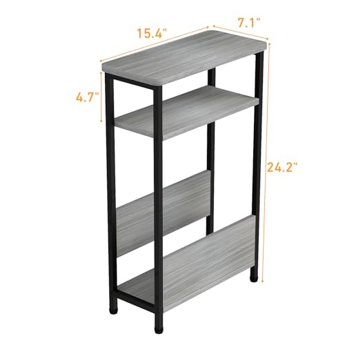 7.1" Narrow 3-Tier Side Table with Magazine Holder, Faux White Marble R580691