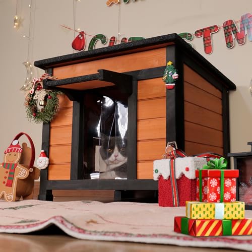 Outdoor Cat House Weatherproof Winter Enclosure for Feral Cats W562161