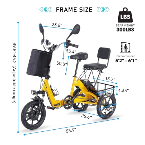 Foldable Electric Tricycle for Adults, 350W, Removable Battery, 2-Seat with Basket E2471