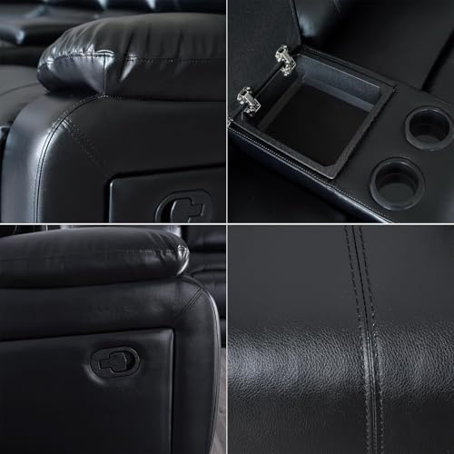 LY&S Home Collection Sectional Reclining Sofa, Modular PU Leather, Black S367