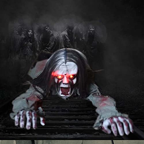 Halloween Outdoor Decorations Scary Climbing Zombie with Glowing Red Eyes O355
