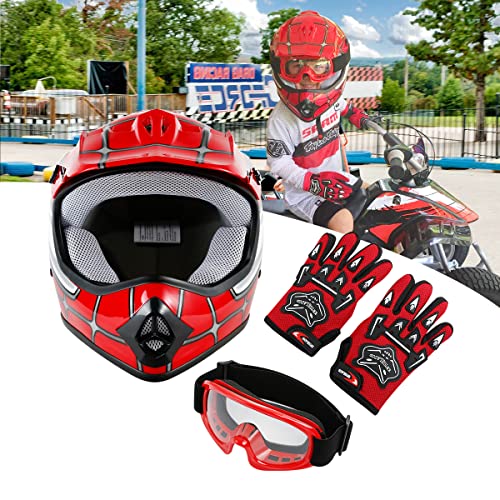 SLMOTO Dot Youth Kids Motocross Offroad Helmet with Goggles and Gloves Blue Skull D851858