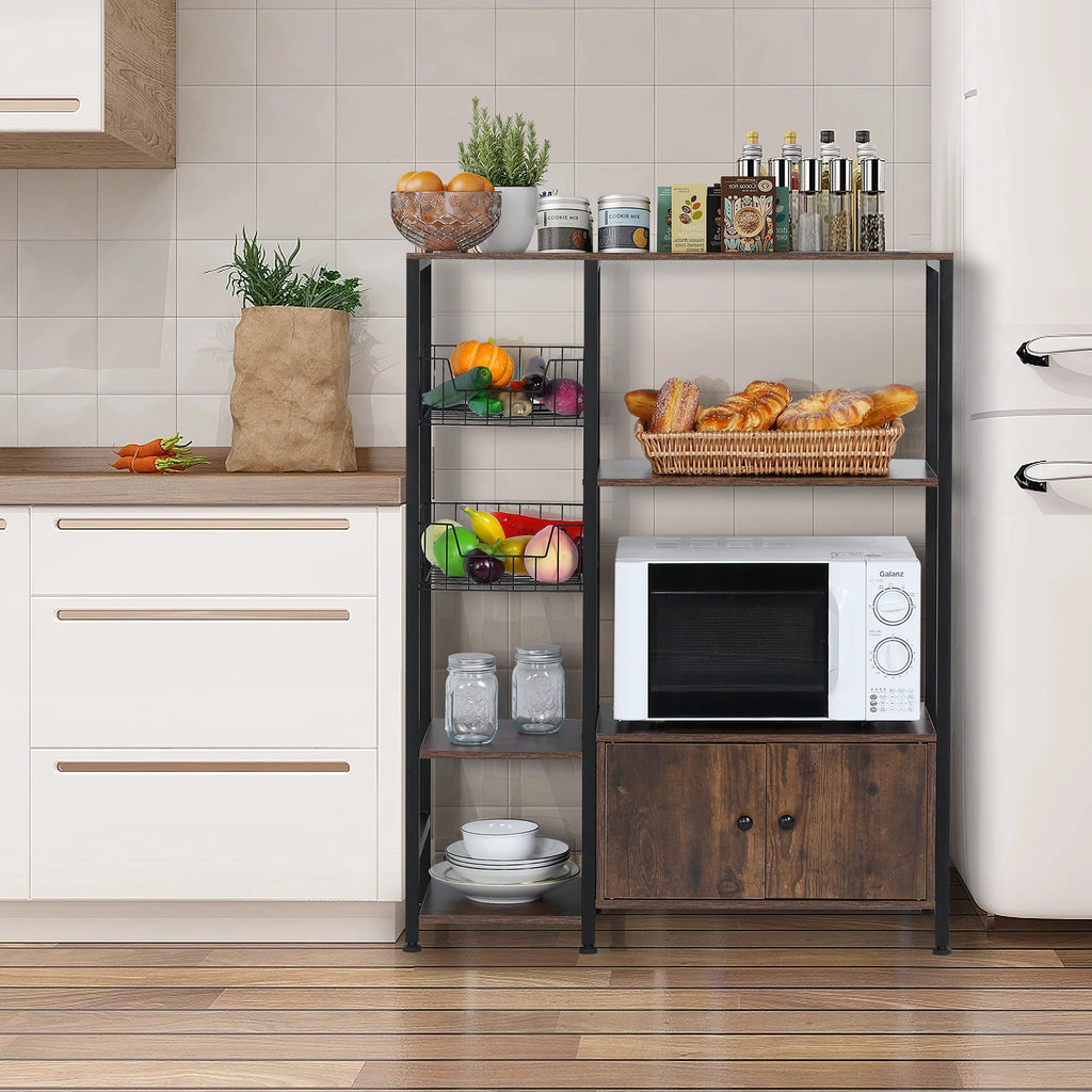 NAIYUFA 5-Tier Kitchen Bakers Rack with Cabinet, Wood Brown G3977