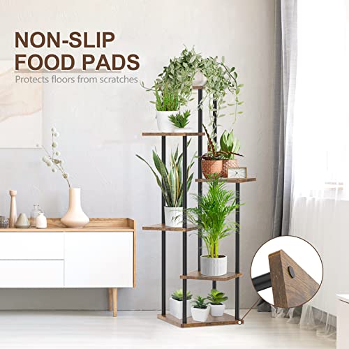 6 Tier Metal Wood Corner Plant Stand Indoor Outdoor H78199