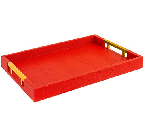 White Marble Faux Leather Decorative Tray with Handles D972626
