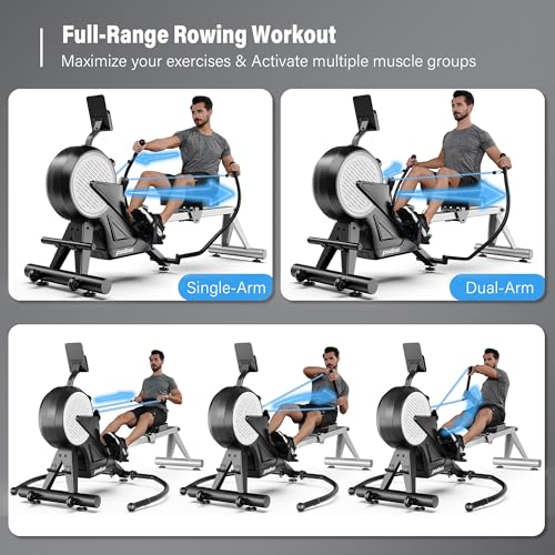 pooboo Rowing Machine for Home, Dual Wind & Magnetic Resistance, Foldable, 400 LB Capacity L3944