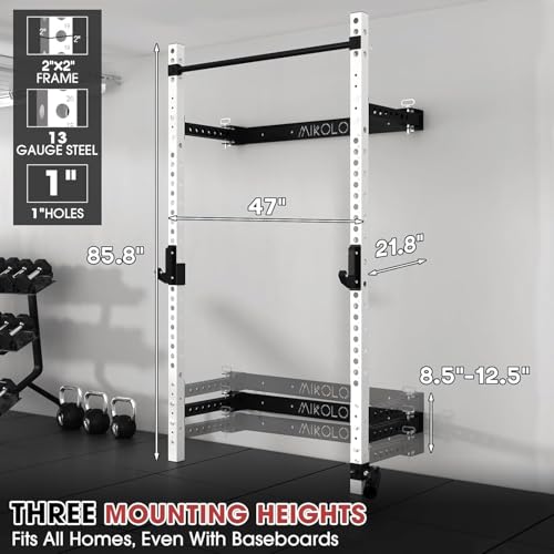 Mikolo 2" x 2" Folding Wall Mounted Squat Rack with Pull Up Bar, 1000 lbs Capacity W88407