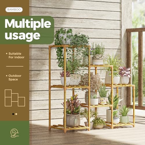 Bamworld Plant Stand Indoor Outdoor Wood Plant Rack 3 Tier Ladder D51744
