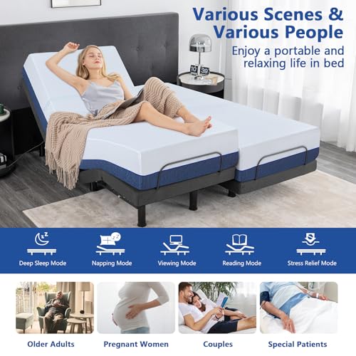Split King Adjustable Bed Frame with Gel Memory Foam Mattress, Wireless Remote F95930