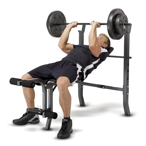 Marcy Standard Weight Bench with 80lbs to 100 lbs Vinyl-Coated Weight Set for Strength Training, Weight Lifting for Personal Home Gym