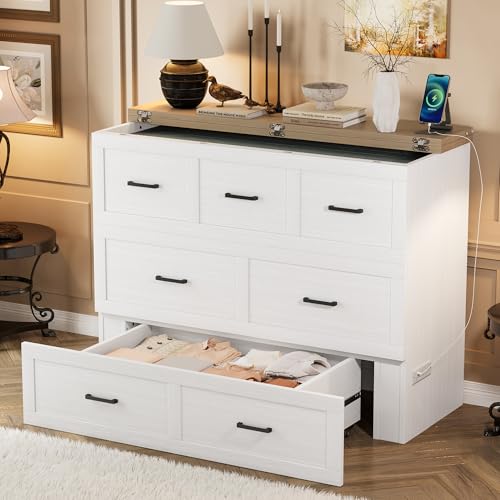 Queen Size Murphy Bed Cabinet with Charging Station, White P336686