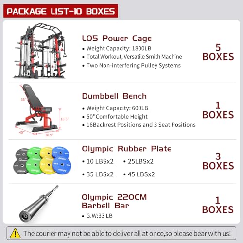 Power Cage Smith Machine Power Rack with Cable Crossover for Home Gym X175525