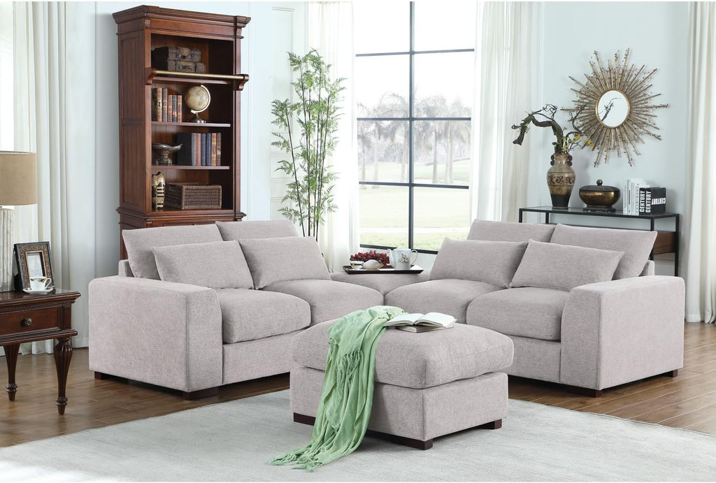 Devion Furniture Reversible Modular Sectional Sofa with Ottoman, Light Gray A94406