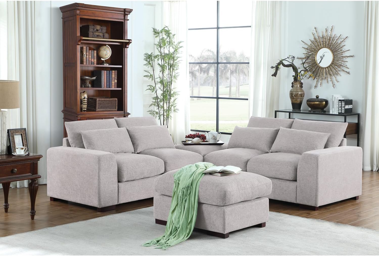 Devion Furniture Reversible Modular Sectional Sofa with Ottoman, Light Gray A94406