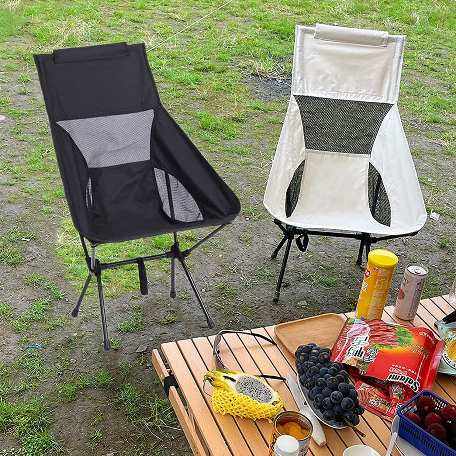 Meromore High Back Camping Chair Heavy Duty Folding Portable with Breathable Mesh, Black B65777