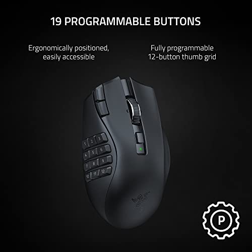Razer Naga V2 HyperSpeed Wireless MMO Gaming Mouse, 19 Programmable Buttons, HyperScroll, Focus Pro 30K Sensor F16988