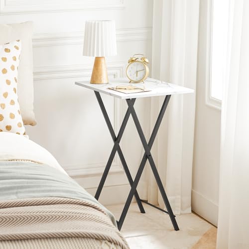HOOBRO Folding TV Tray Tables, Set of 2, Marble and Gold C48497