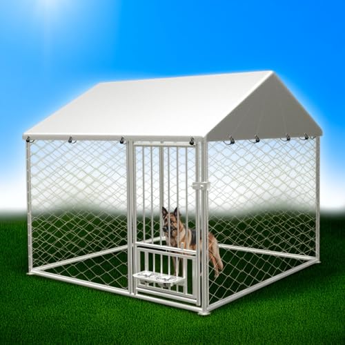 Large Outdoor Dog Kennel Heavy Duty Galvanized Steel with Waterproof Cover V616855