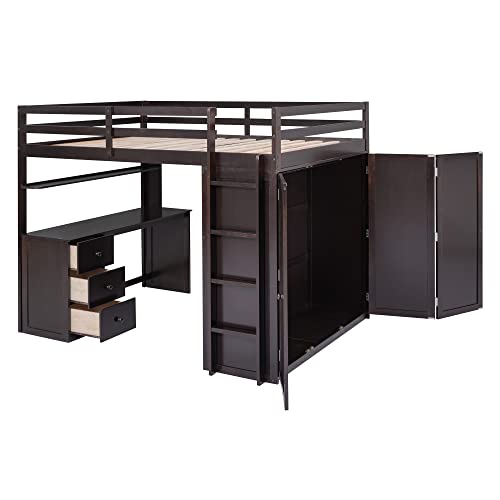 Harper & Bright Designs Full Loft Bed with Desk, Wardrobe, Solid Wood N868457