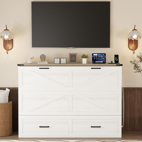 Queen Size Murphy Bed Cabinet with Charging Station, White P336686