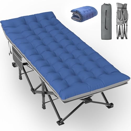 Slendor Oversized XXL Camping Cot, Folding Cot for Adults, 79" L x 32" W x 19" H Sleeping Cot with Mattress, Carry Bag, Camp Cot Bed for Travel, Guest, Support 500lbs, Grey Cot+ Black Pad